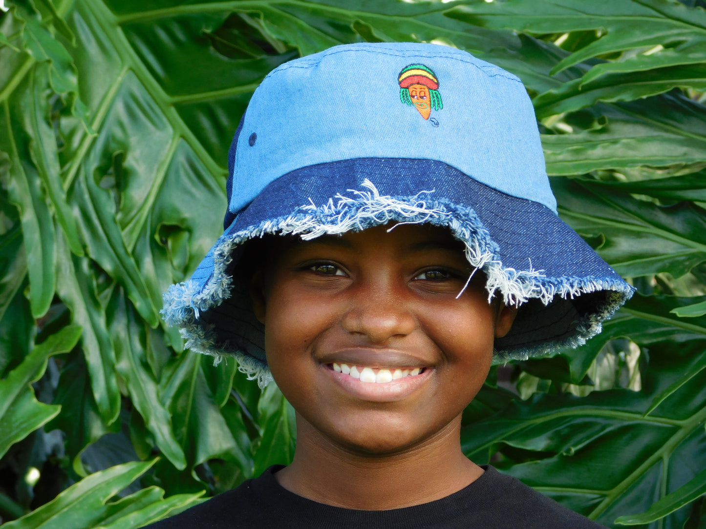 PoeticRhythm "Carrot Slick" Distressed denim bucket hat