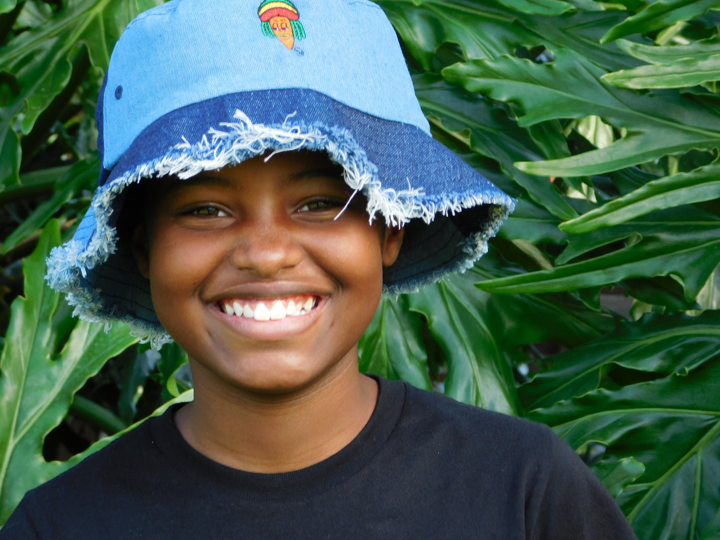 PoeticRhythm "Carrot Slick" Distressed denim bucket hat